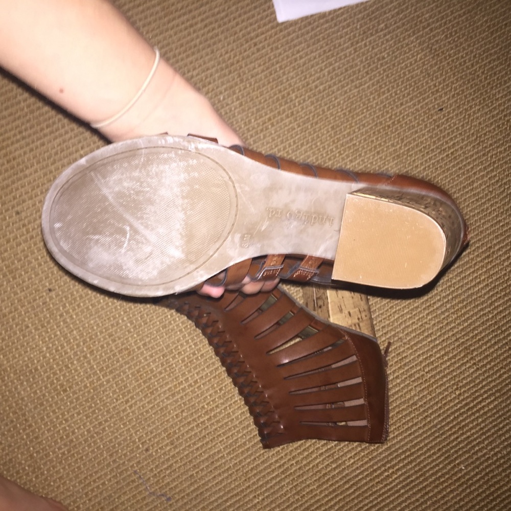 Peep Toe Cork Heels Brown vegan leather Wedges - Picture 6 of 7